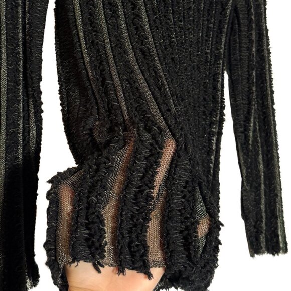 Louis Vuitton 2015 Black Wool Fringe Mesh Stripe Sweater - Picture 3 of 7
